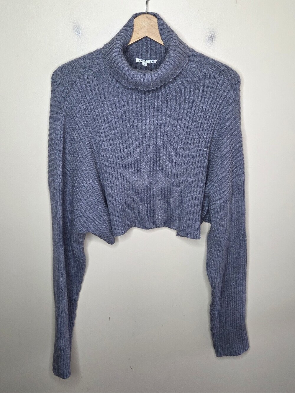 Mimosa Gray Ribbed Knit Cropped Turtleneck Sweater Size Large Cozy